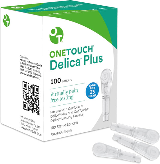 OneTouch Delica Plus Lancets 33G 100 Count – Silicone-Coated Lancets for Blood Glucose Testing