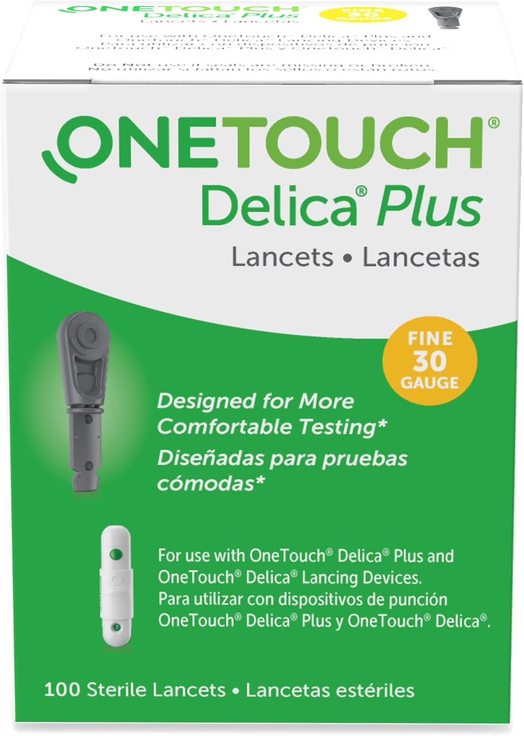 OneTouch Delica Plus Lancets 30G 100 Count – Silicone-Coated Lancets for Blood Glucose Testing