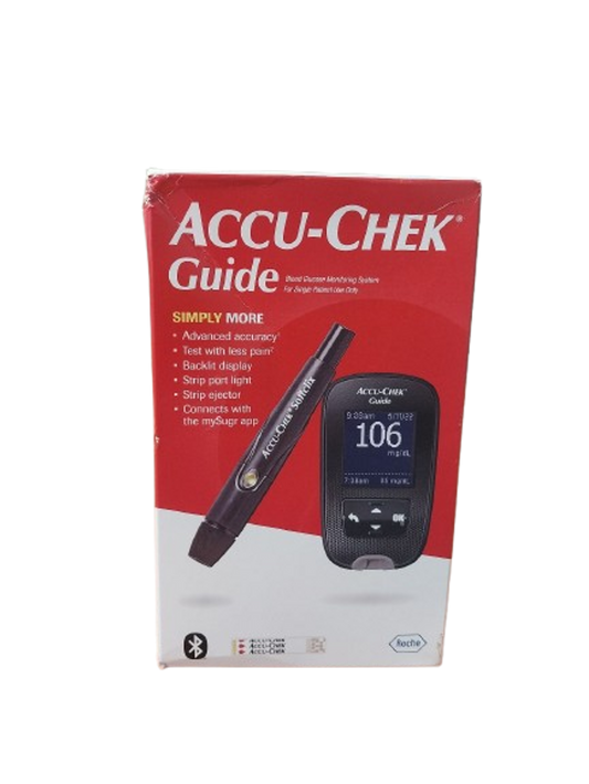 Accu‑Chek Guide blood glucose meter with strip port light and clear LCD screen
