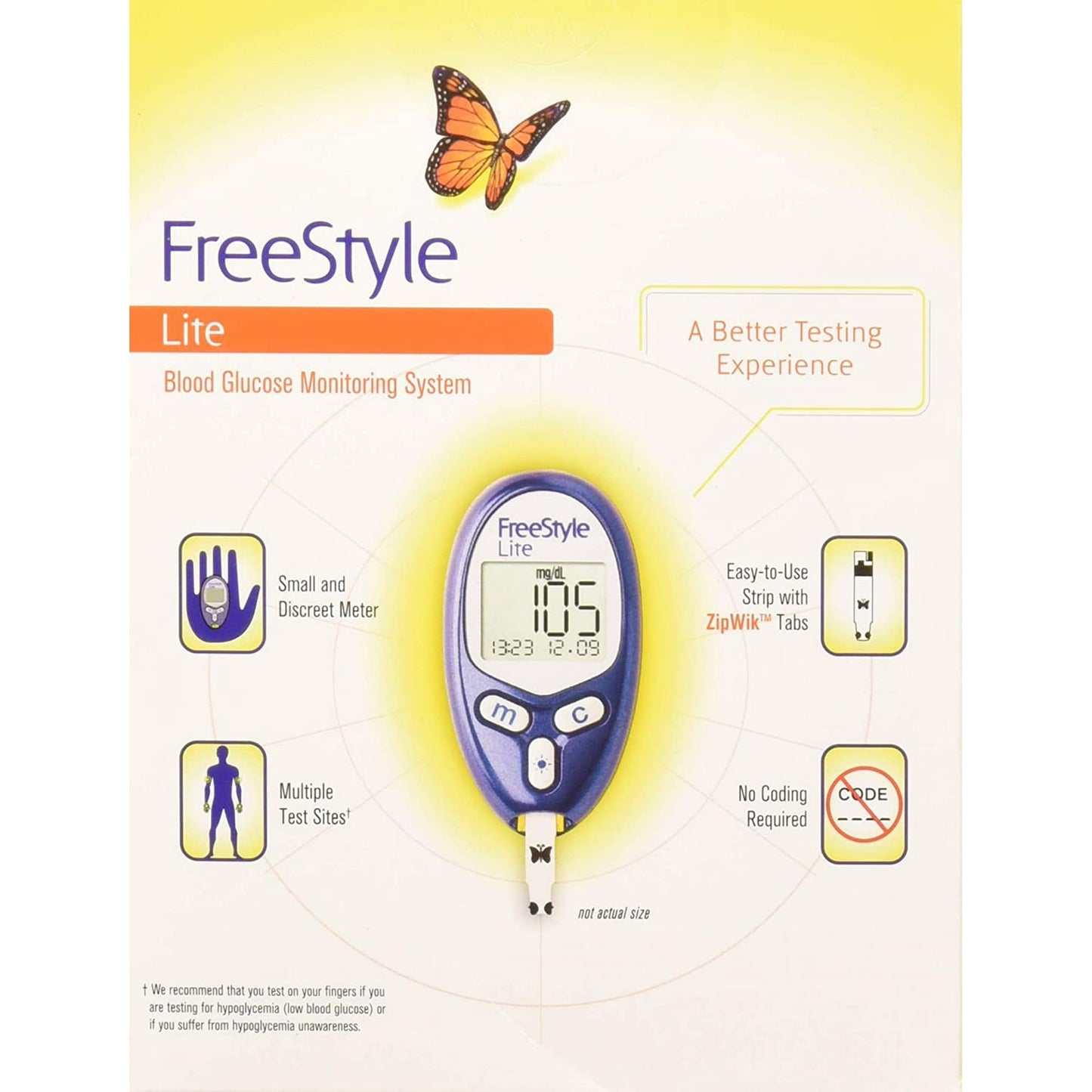 Freestyle Lite Blood Glucose Meter – No Coding, Painless Testing | FDA-Approved