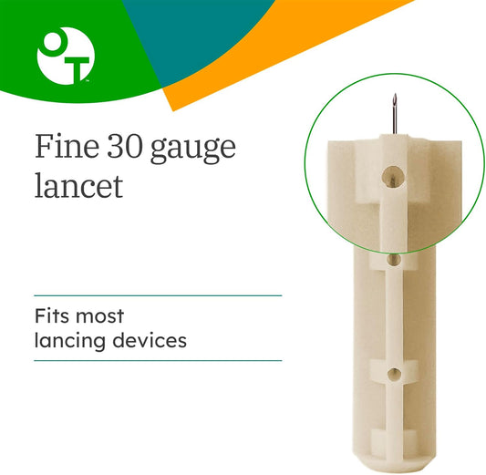 Person using One Touch UltraSoft lancet with Delica lancing device for blood sugar test