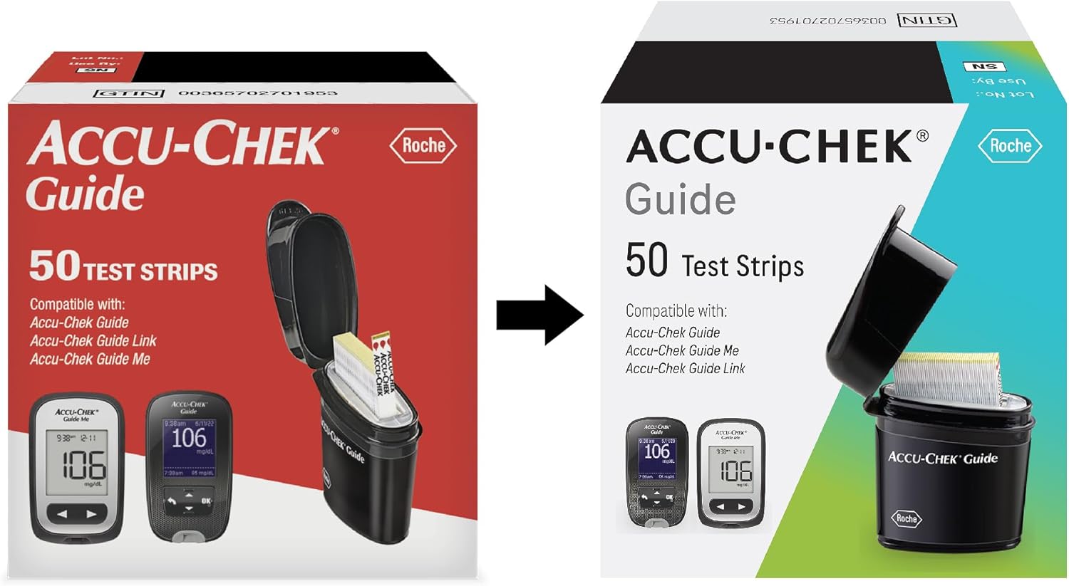 Accu-Chek Guide 50-count test strips for diabetes monitoring – no coding required